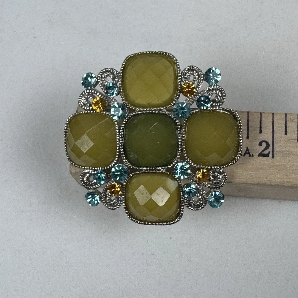 NWT CHARLES KLEIN‎ RHINESTONE BROOCH IN SHADES OF GREEN Aqua Orange rhinestone